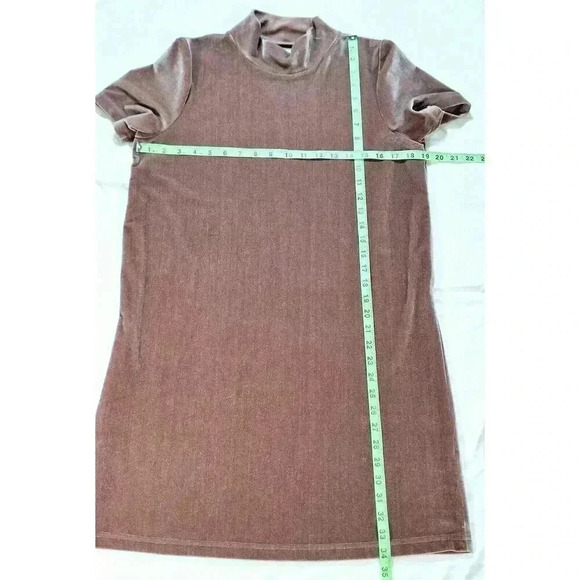 Madewell Velvet Mockneck Shift Dress Frosty Mauve Short Sleeve Stretch Size M - Picture 3 of 5